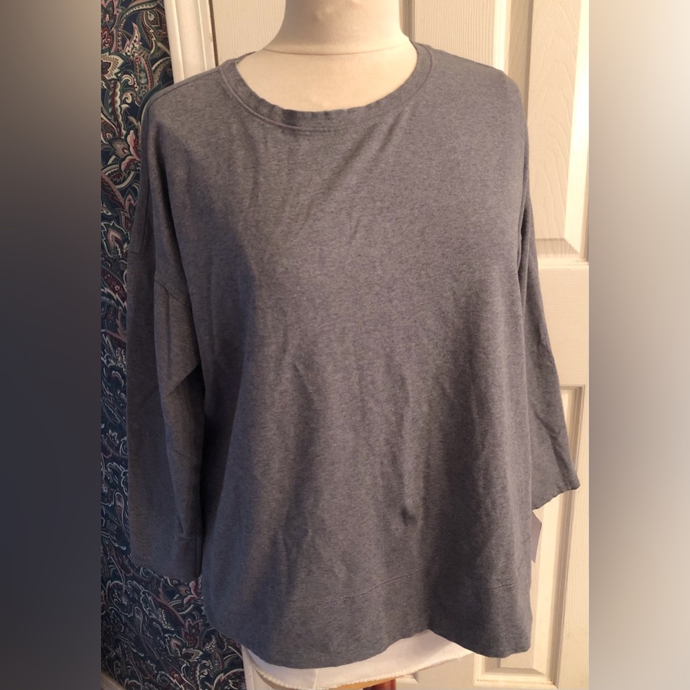 Nwot Ellen Fisher 1X top grey long sleeve 92% organic cotton 8% spandex